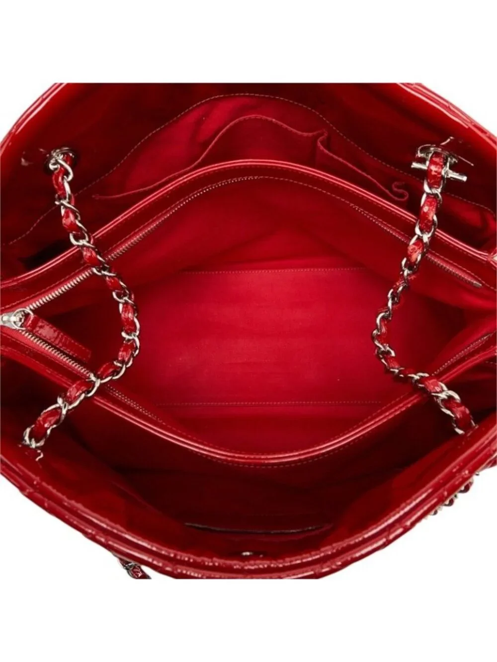 Chanel CC Logo Quilted Mademoiselle Tote Shoulder Bag Red Patent
